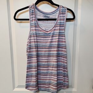 Womens Ocean + Coast Blue and Pink Striped Relaxed Tank Top Size Large